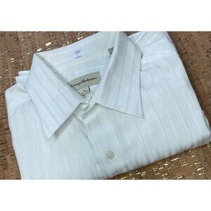 Tommy Bahama Button Up Shirt Men's 16 (32/33) White Striped Long Sleeve